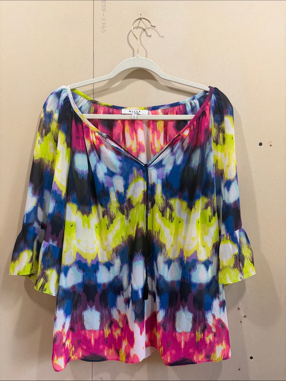 Milly Multicolor Flowy Top With Tassels Size L